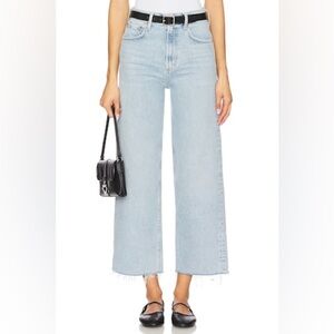 AGOLDE Jeans Womens 34 Blue Light Wash Wide Leg High Rise Raw Hem Ren Crop Denim